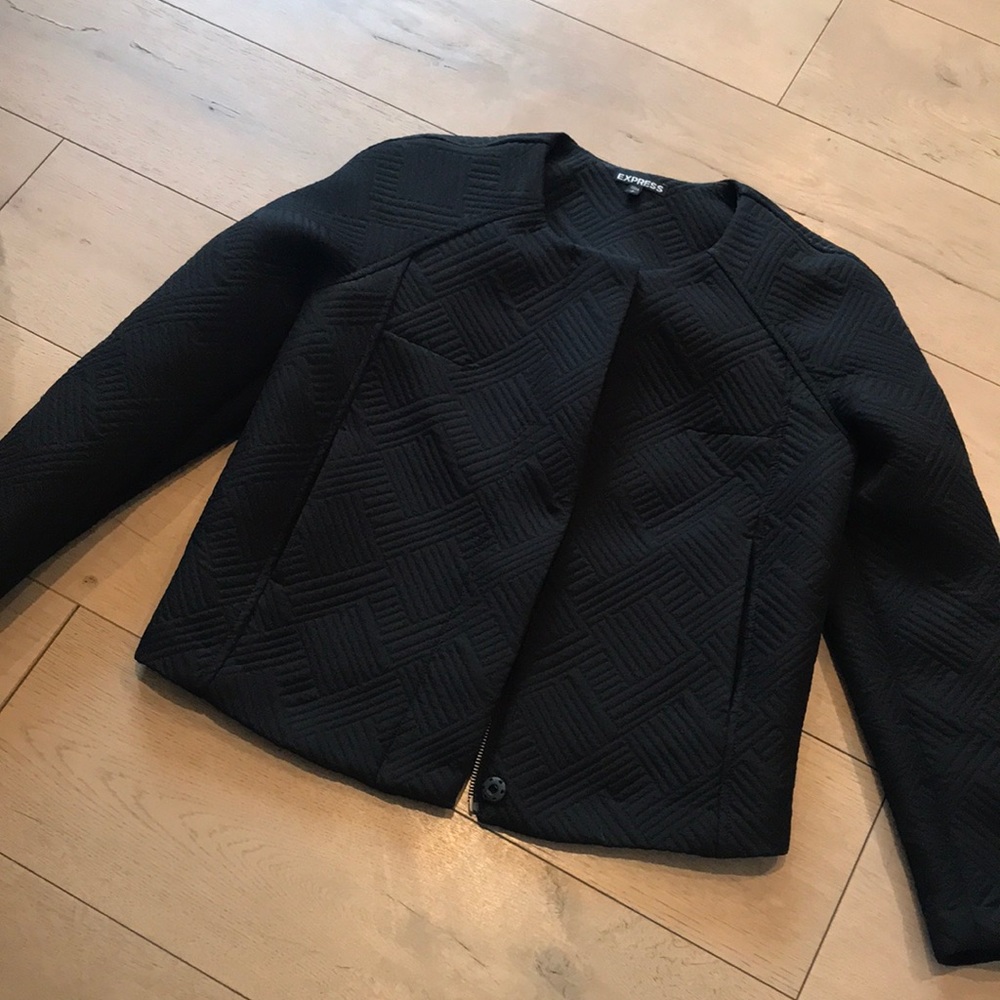 Express Black Quilted Open Front Jacket
